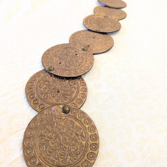 Women's Vintage Leather Boho Disc Belt (Brass, Copper, Bronze) - Picture 9 of 10